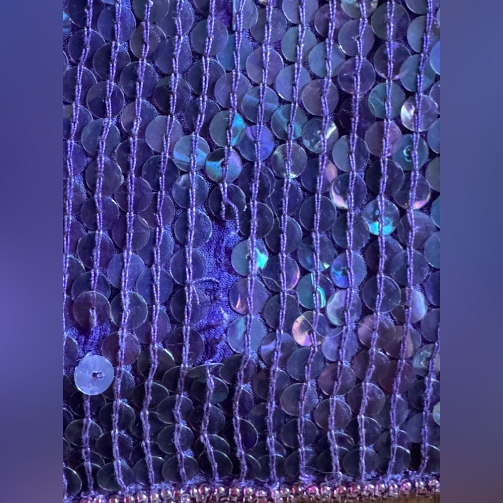 80s Vintage Purple Sequin Long Sleeve Dress - Picture 8 of 12